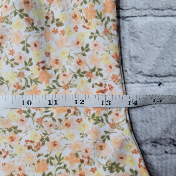 No Comment Peach Orange Small Floral Flower Print Peasant Bust Sleeve Dress Sz L - Picture 9 of 11